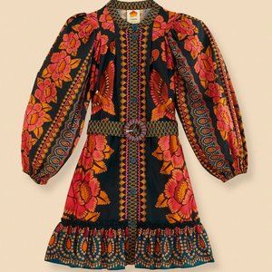 Farm Rio Teal Ainika Sparkle Puff Sleeve Mini Dress, Size Medium